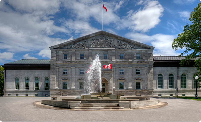 Rideau Hall exterior and fountain