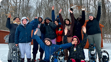 Recipients enjoying snowshoeing together