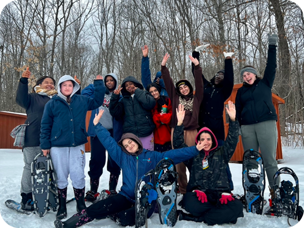 Recipients enjoying snowshoeing together